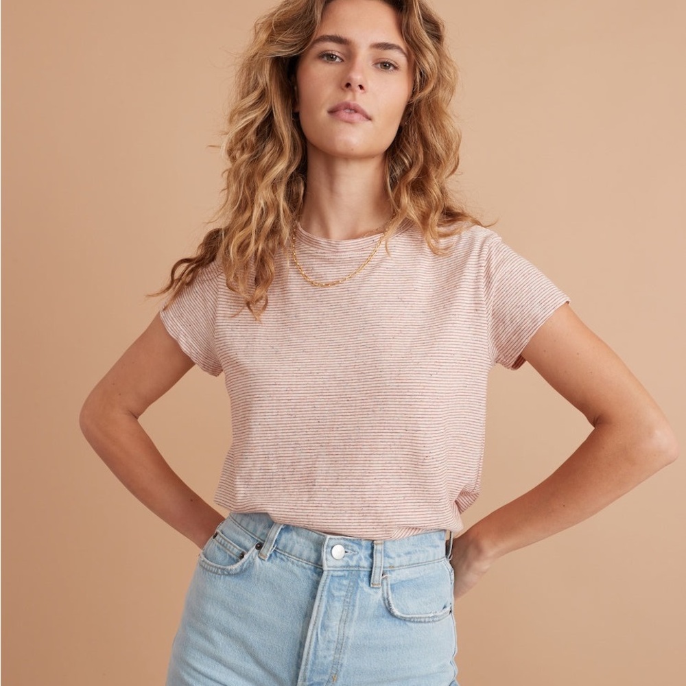 Swing Crew Tee in Confetti Red Stripe Marine Layer